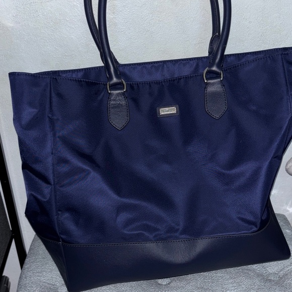 Ralph Lauren Handbags - Navy Tote Bag with Leather Trim